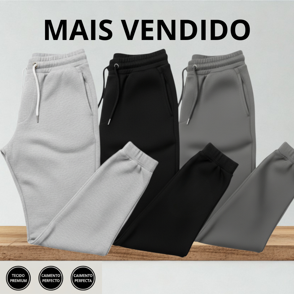Kit Calça de Moletom Algodão unissex com Elásti