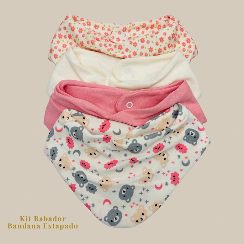 5 Bandana Babador Bebê Liso e Estampado Tecido Du