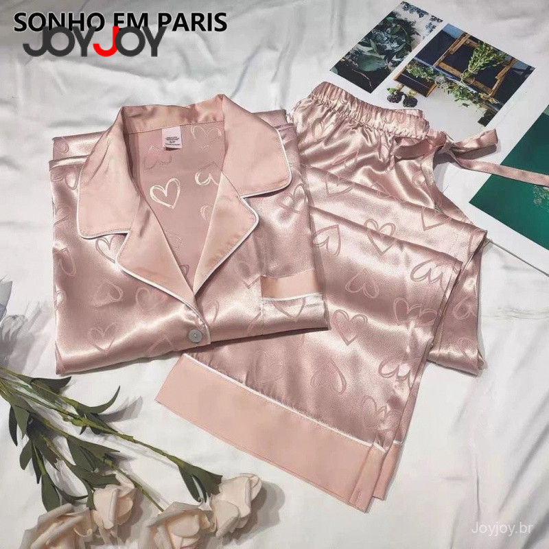 Joyjoy Conjunto de Pijamas de Seda Alta para Mulhe