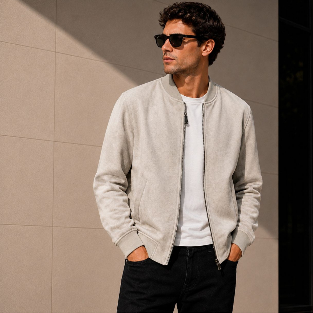 Jaqueta Masculina Bomber Suede Com Ziper e Bolso