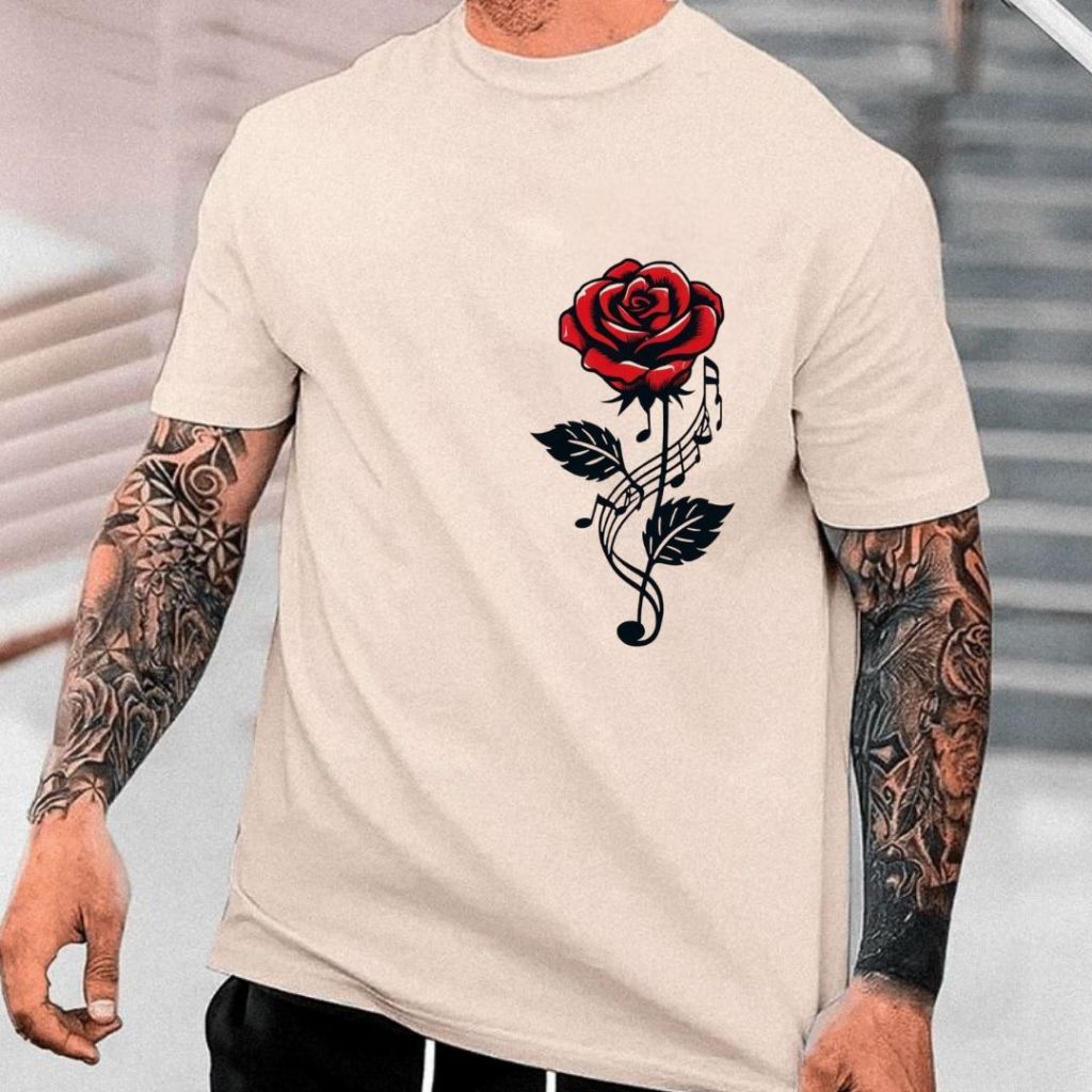 Camiseta Masculina Streetwear Estampa Rosa Cifras