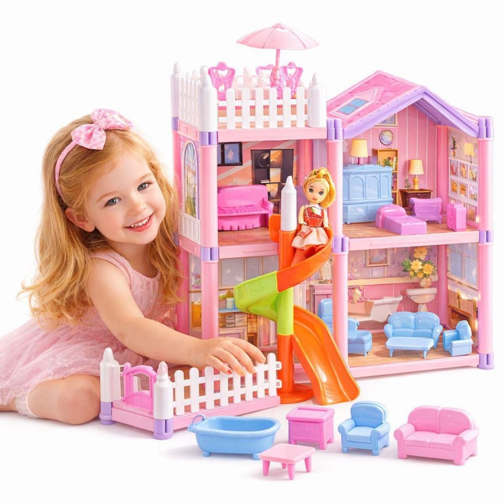 Casinha de Boneca Casa Com 120 Peças Escorregador