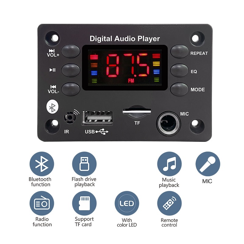 DC 5V 12V Bluetooth 5.0 Mp3 WMA WAV APE Placa Deco