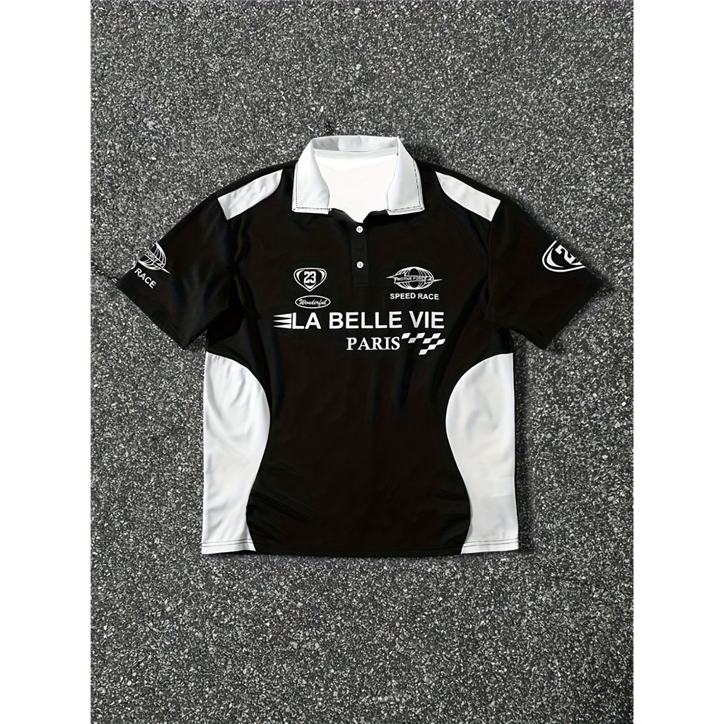 Camisa Masculina  Gola Contrastante Preta E Branca