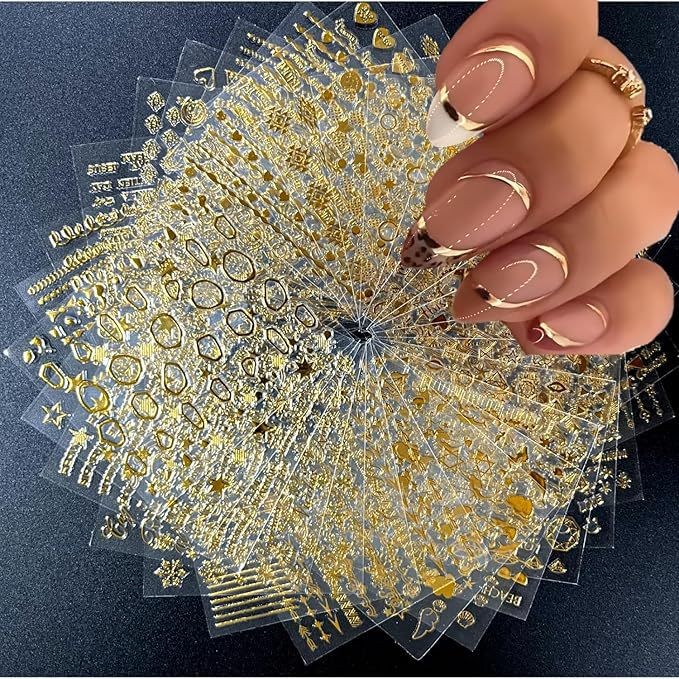 Conjunto de 30 peças adesivos de manicure ouro pr