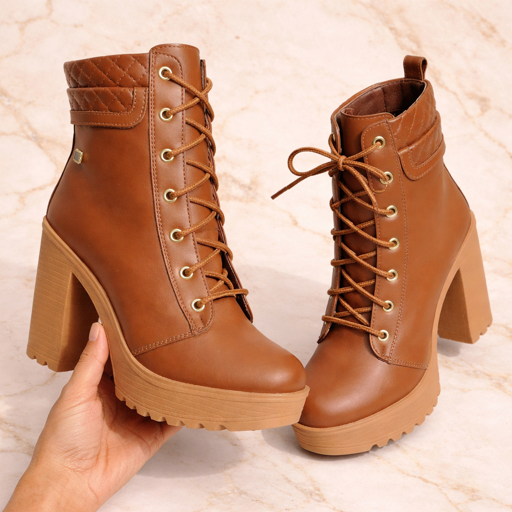 Coturno Bota Feminina Salto Bloco Alto Cano Medio 
