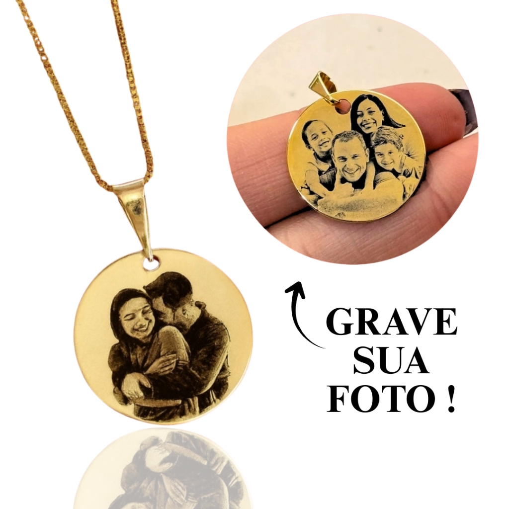 Colar Personalizado Medalha 17mm Gravação Foto F