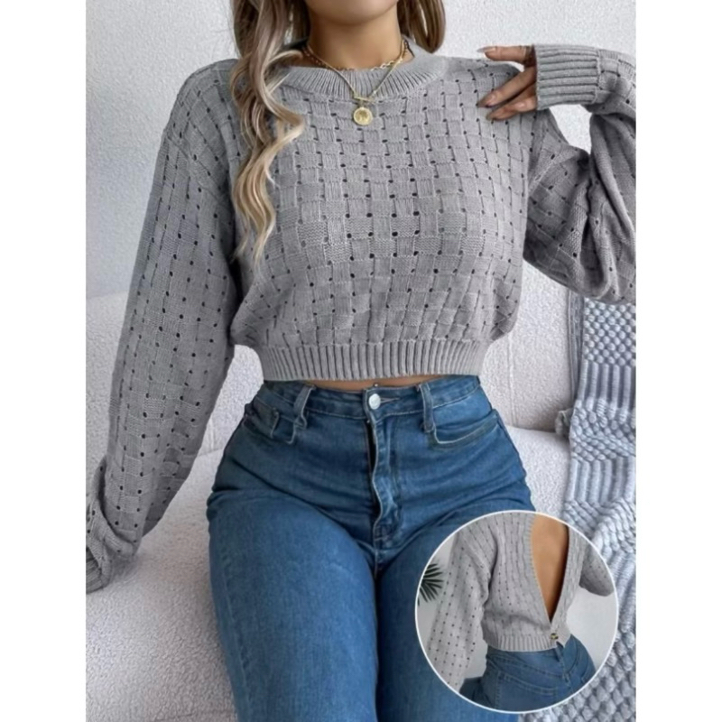 Blusa cropped manga longa detalhe botão costas mo