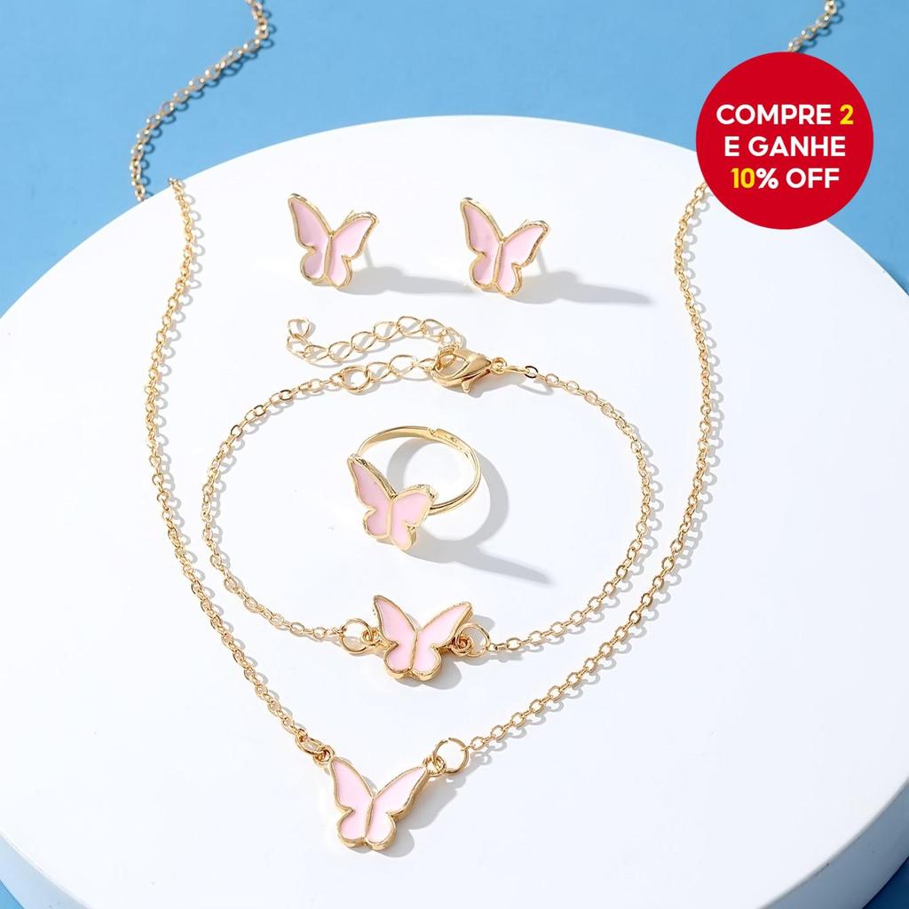 Conjunto feminino de acessórios: colar, anel, bri