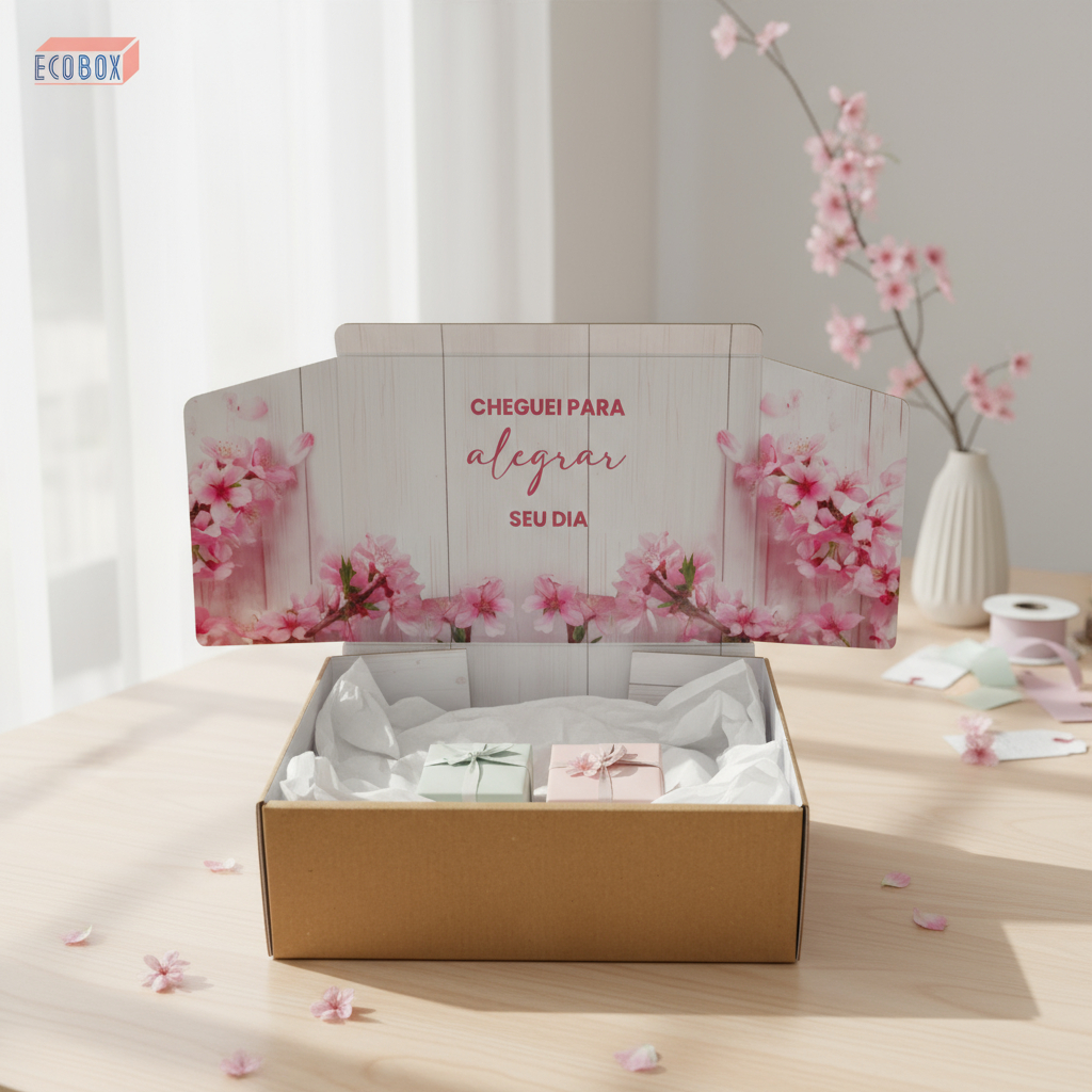 Kit Caixas de Papelão Floral 27x18x9cm Embalagem 