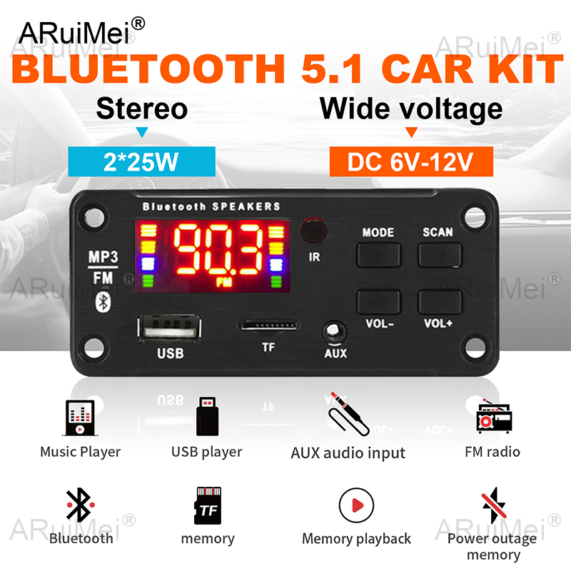 Bluetooth 5.0 MP3 Player 50W Amplificador DC12V Pa