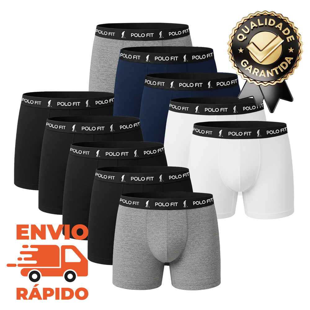 Kit 10 Cuecas Polo Fit Boxer Box Algodão Original