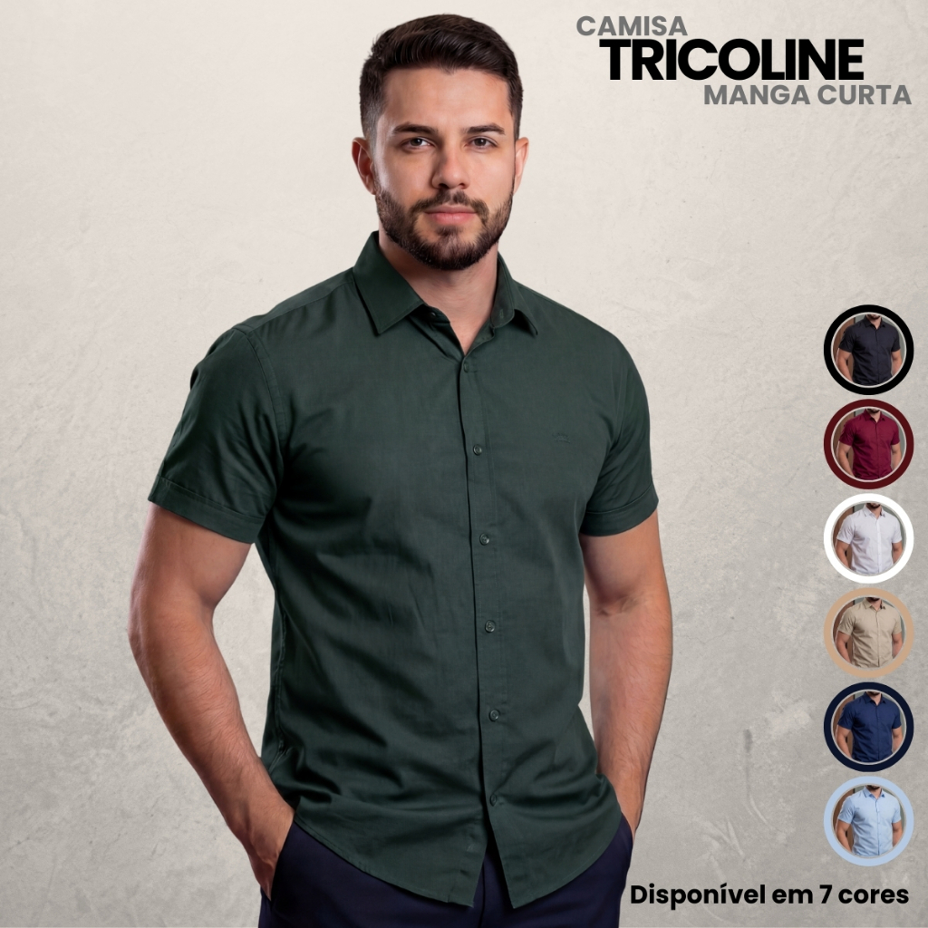 Camisa Social Manga Curta Masculina Casual Confort