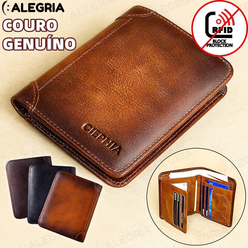 Carteira Antifurto Masculina De Couro Legítimo Vi