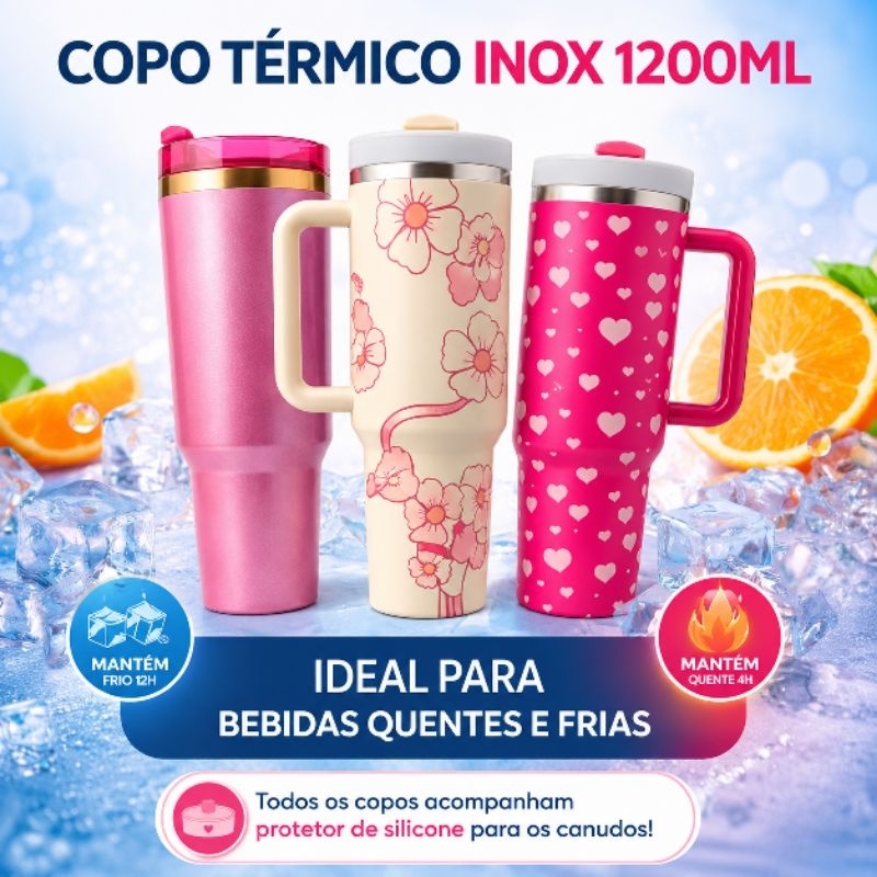 Copo Térmico Inox 1200ml com Tampa, Canudo e Alç