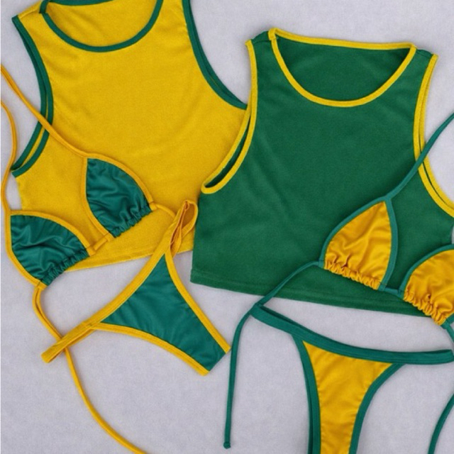 kit brasil regata blusa canelada bicolor + biquín
