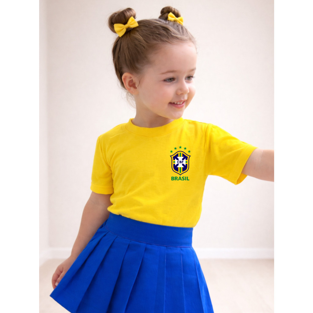 Camiseta Algodão Infantil Estampa Brasil Escudo 1