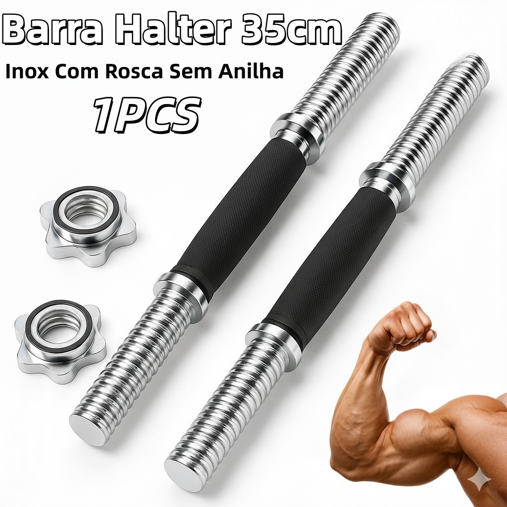 Barra Halter 35cm De Inox Com Rosca Sem Anilha Ant