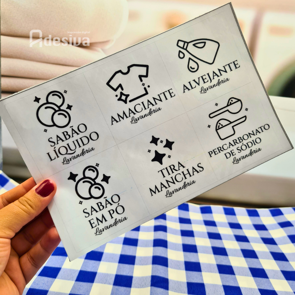 Adesivo Transparente para Lavanderia 7x7cm Sabão 