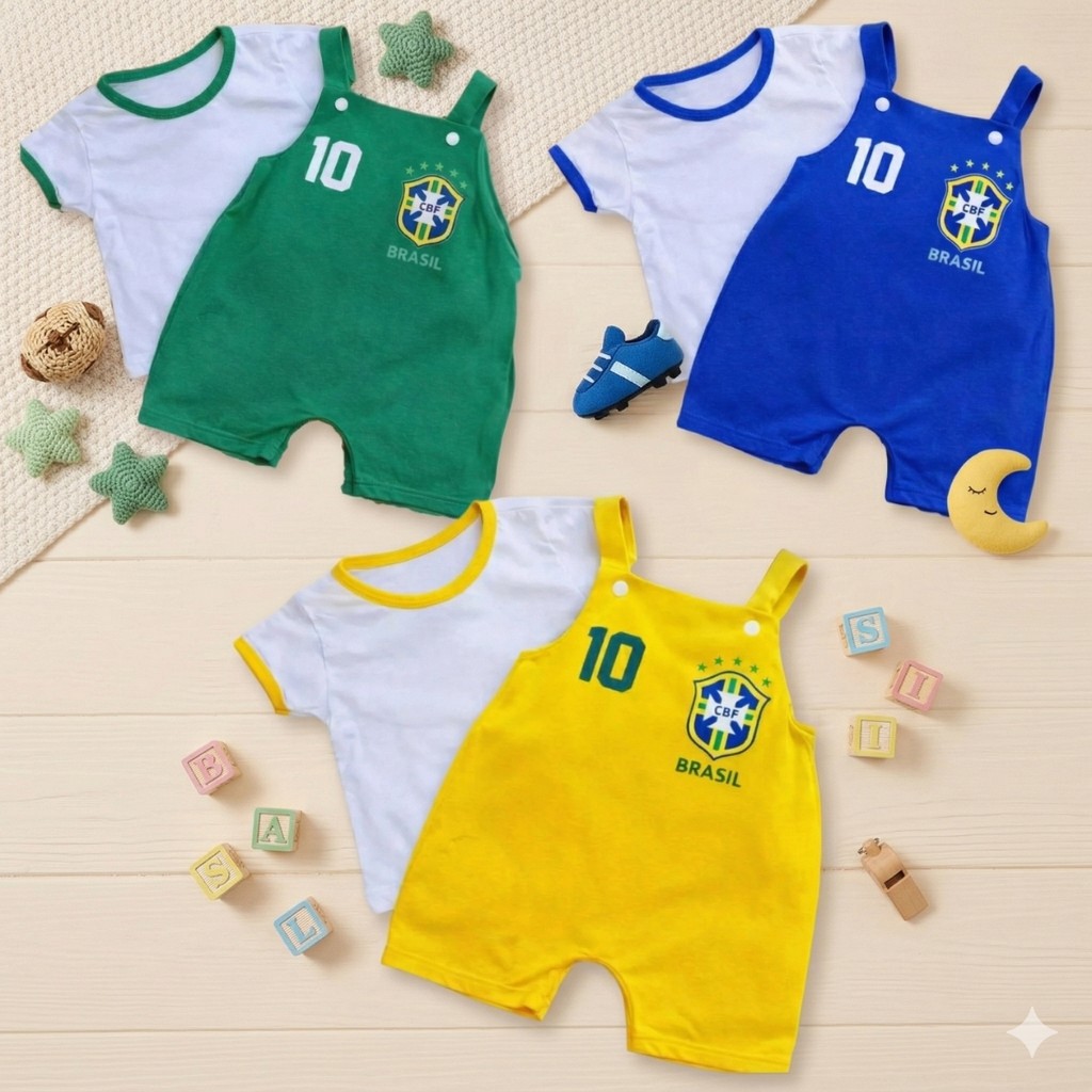 Conjunto do Brasil Blusa e Macacão Bebê Copa Sel