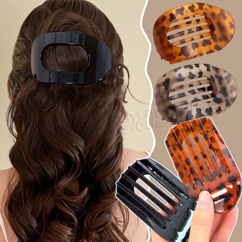 Garra De Cabelo Oval Fosca Com Estampa De Leopardo