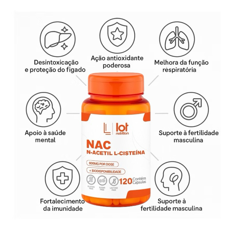NAC Premium 600mg 120 Cápsulas Antioxidante Aceti