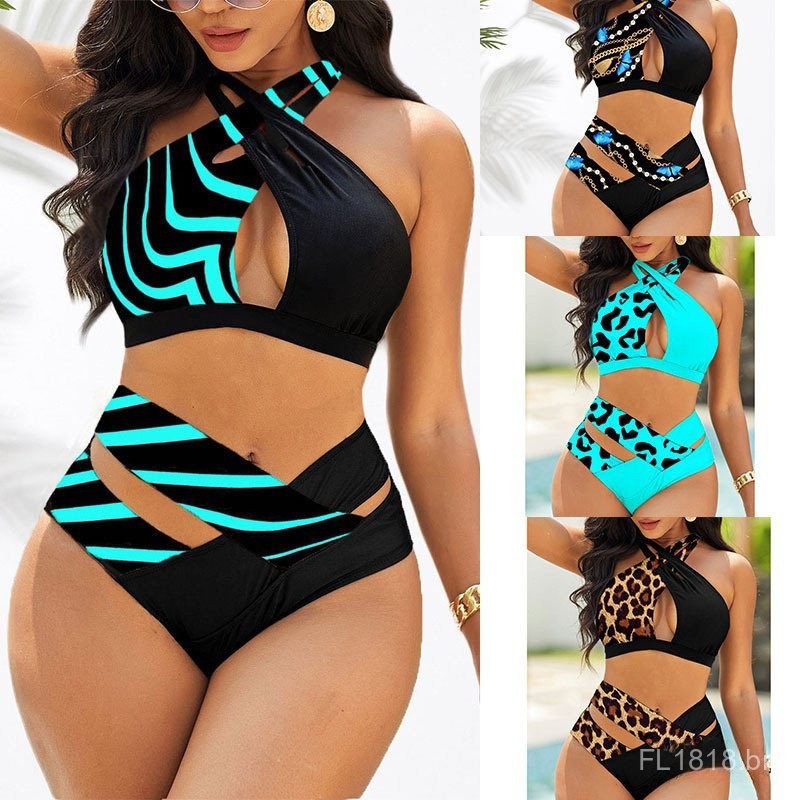 5XG Plus Size Triângulo Pescoço Cross Split Biqu