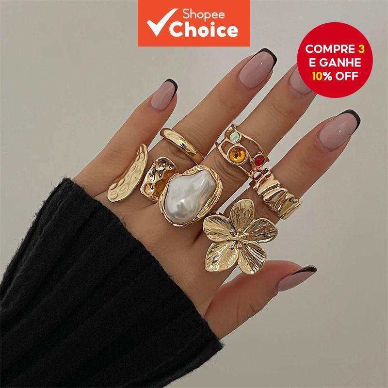 Conjunto de 6 Anéis de Flor Líquido Lava –