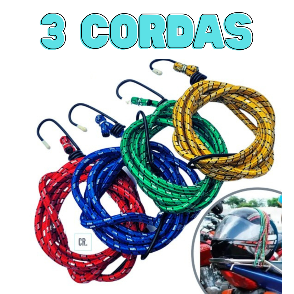 Corda Elástica 3 Unidades Com Gancho 8mm 1m Color