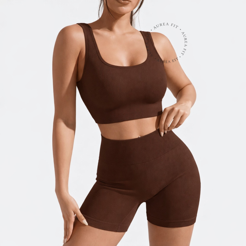 Conjunto Fitness Feminino Short Canelado Sem Costu