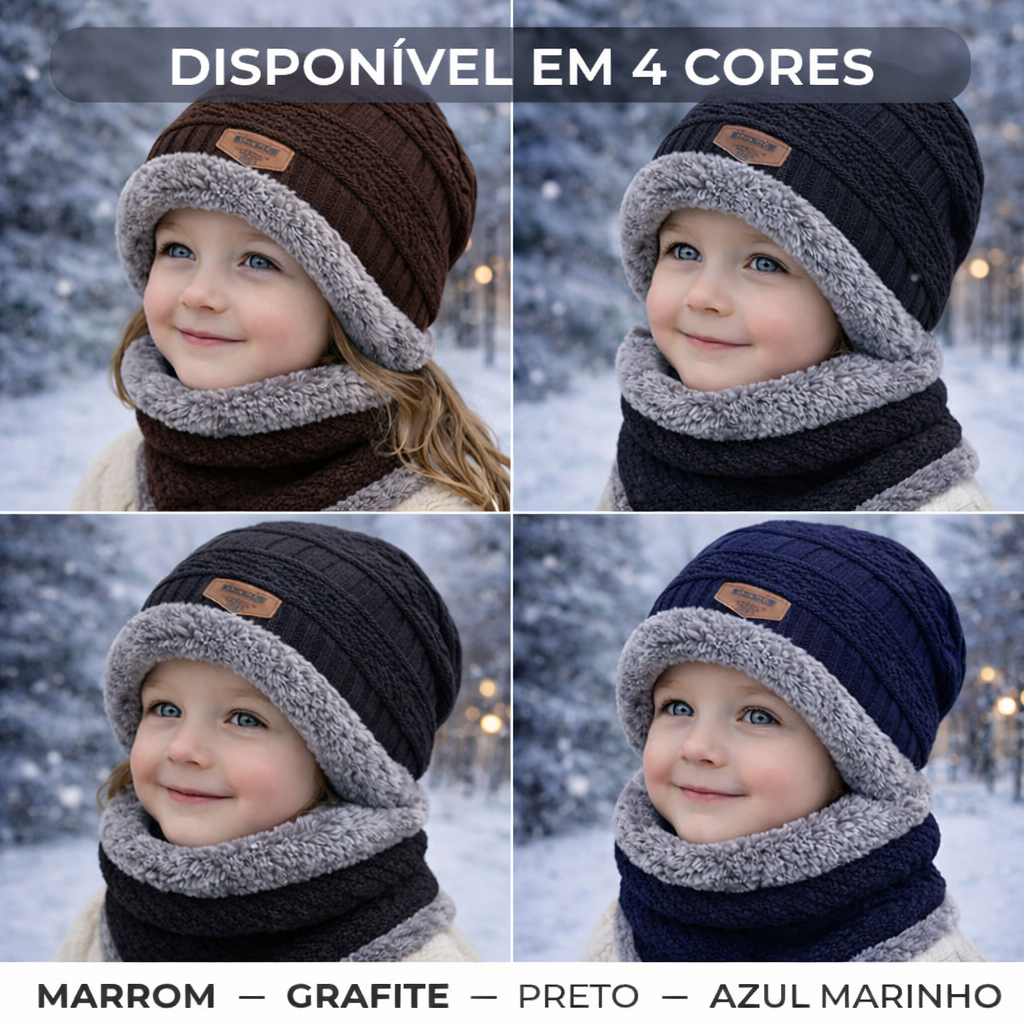 Kit Touca Gorro + Cachecol Pelinho Infantil Invern