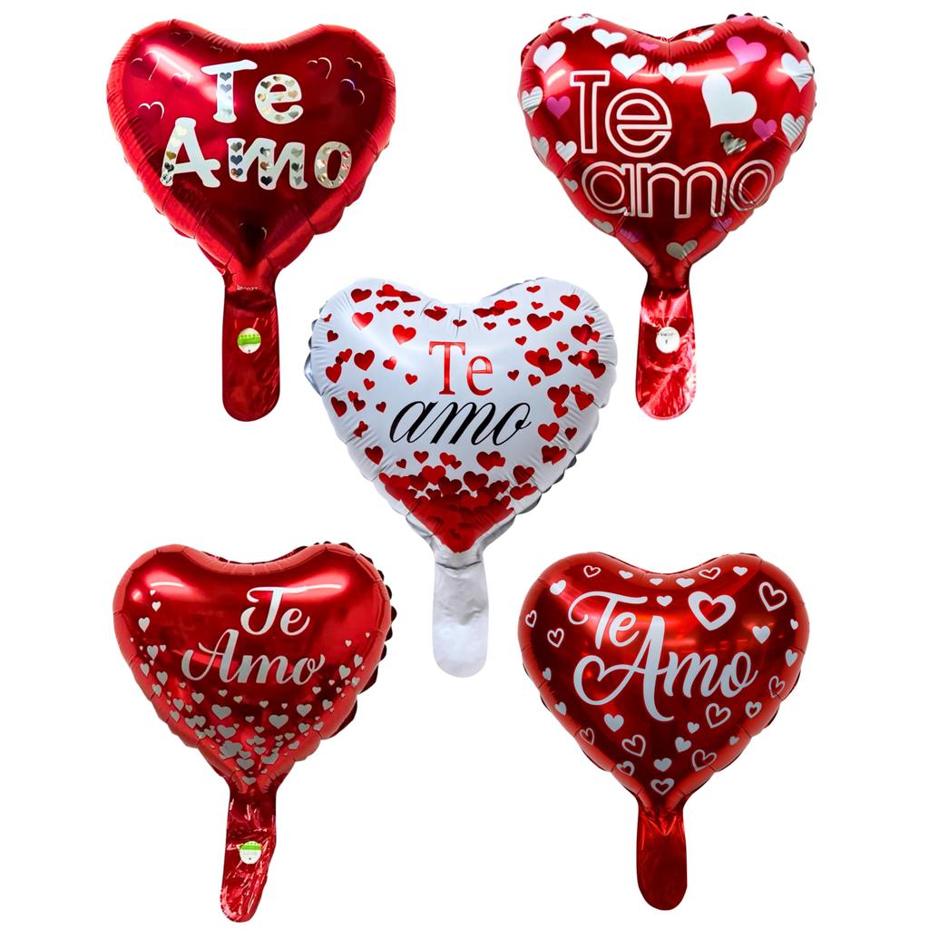 Balão Metalizado Coração Te amo com corações 