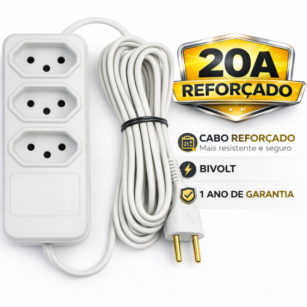 Extensão Elétrica 3 Tomadas 20A Bivolt 110 / 220