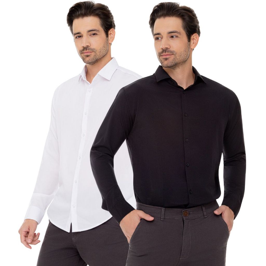 Camisa Social Masculina Manga Longa Slim Elegante 