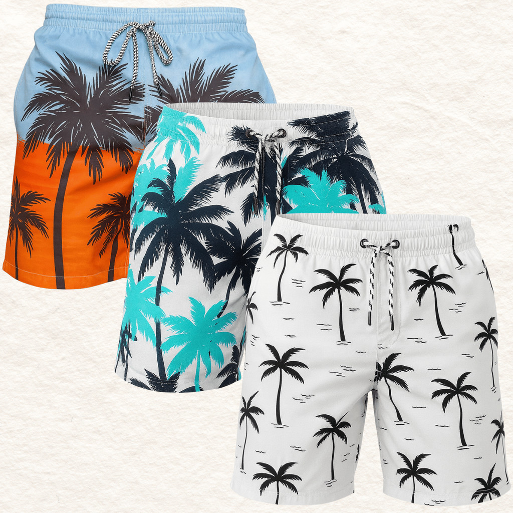 Kit 3 Short Tactel Grosso Estampado Praiano Praia 