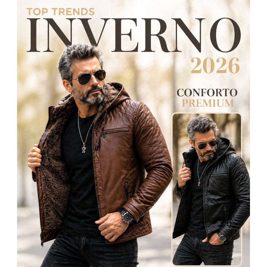 Jaqueta Couro Forrada masculina Casaco Inverno com