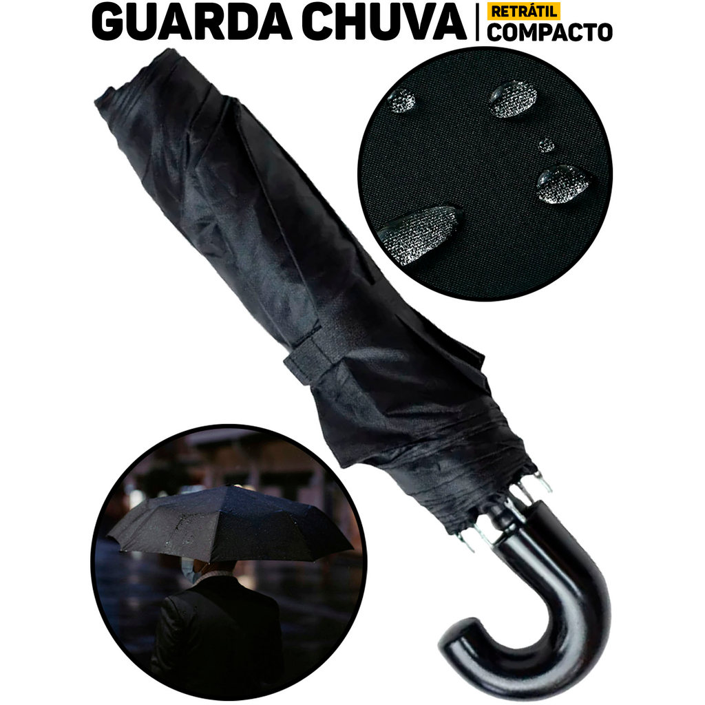 Guarda Chuva Pequeno Cabo Curto Preto Elite Import