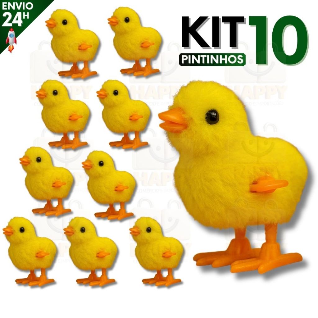 Kit 10 Pintinho Amarelinho de Pelúcia com Corda B