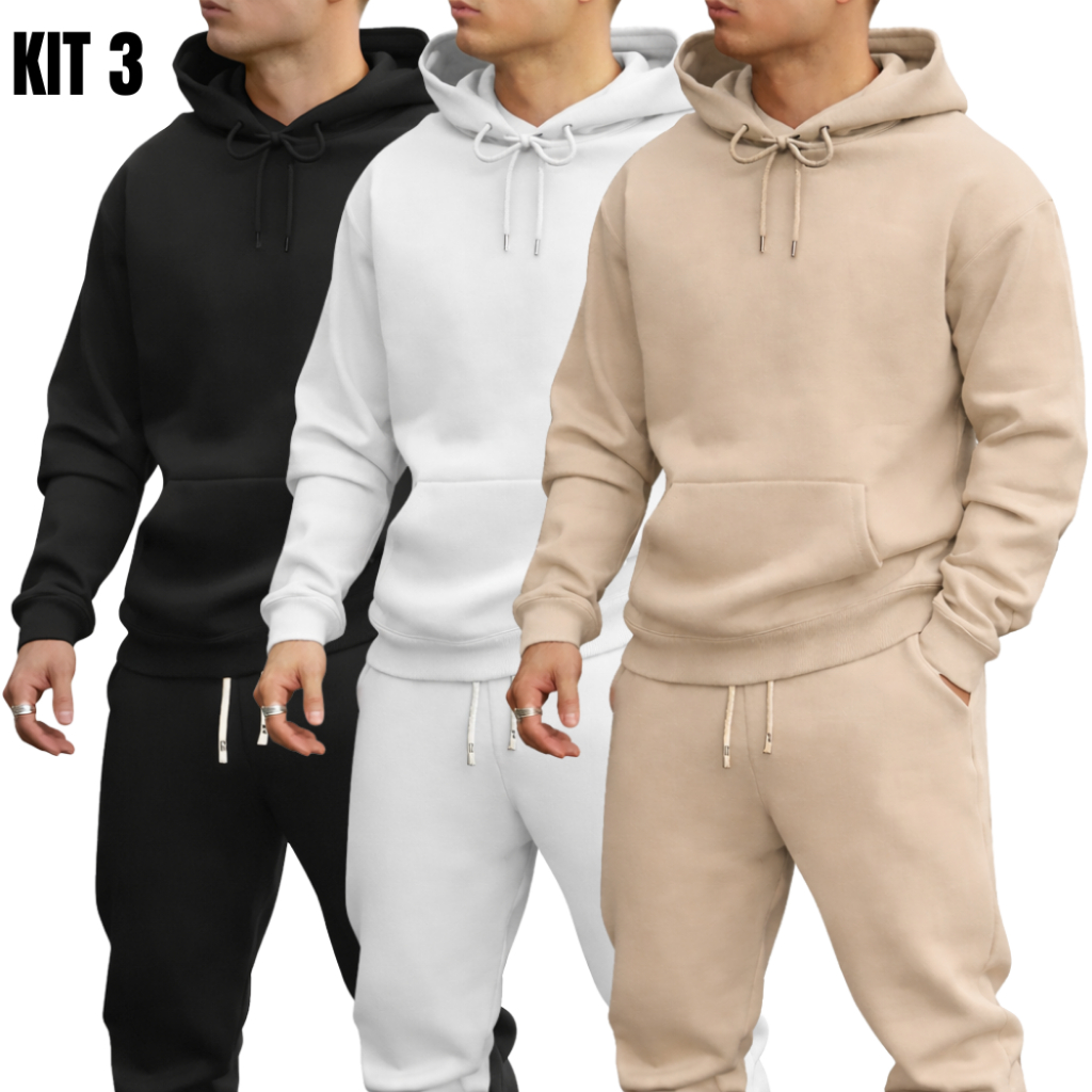 Kit 3 Moletom Liso Canguru Unissex Blusa de Frio M