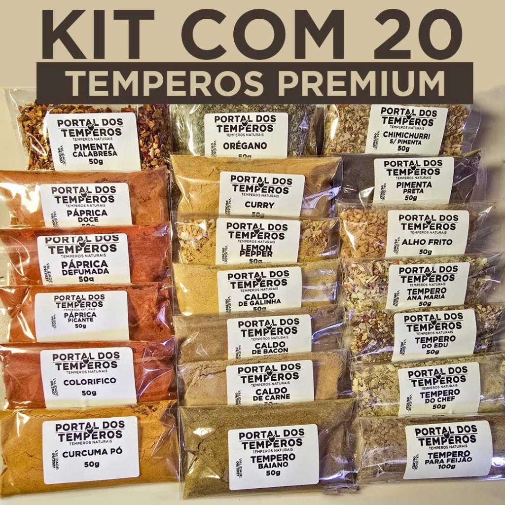 Kit com 20 Temperos Naturais em Sachês de 50g Pre