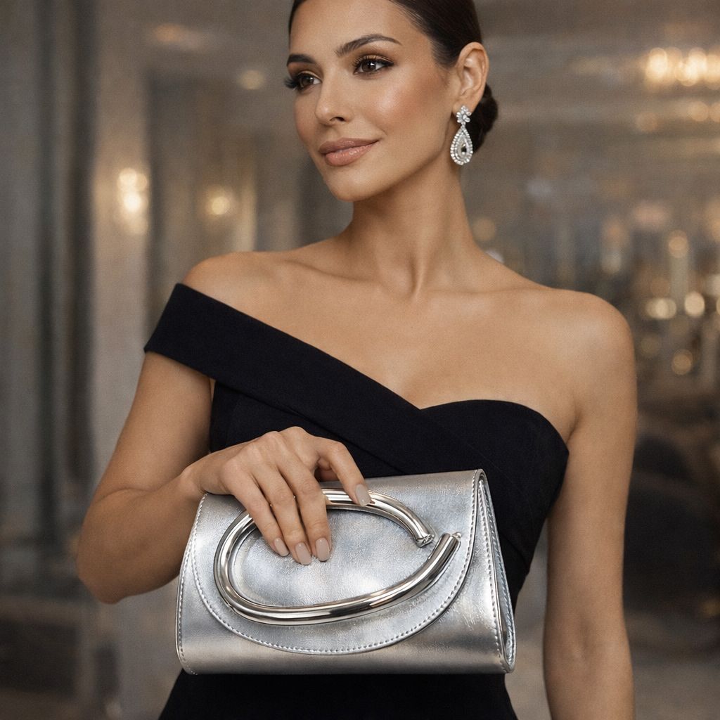 Bolsa Feminina de Luxo Clutch Prata Bolsa de Mão 