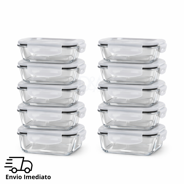 Kit 10 Potes De Vidro Hermético 620 ml Com Tampa