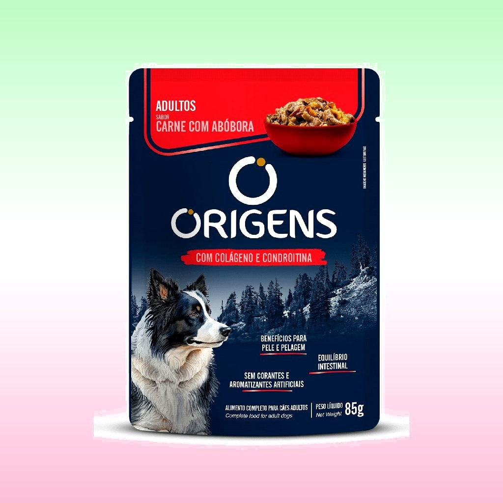 Sachê Origens Cães Adultos Sabor Carne com Abób