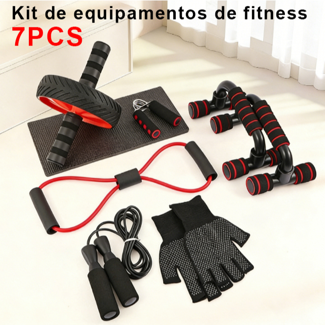 Kit Fitness 6/7/8 in 1 Roda Abdominal Flexão Cord