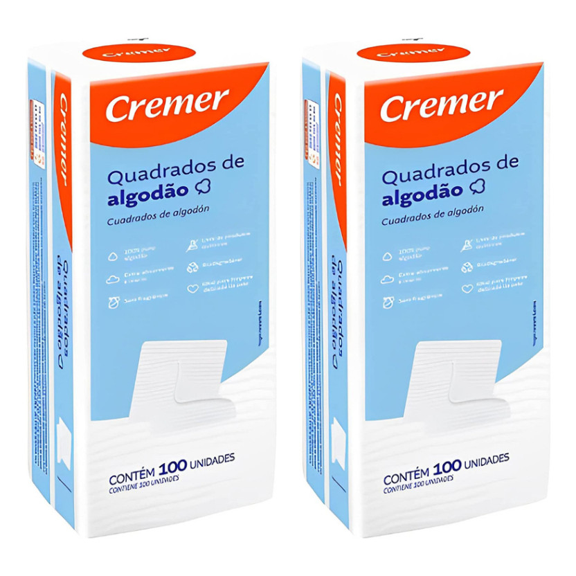 Algodão Quadrado Sem Perfume Cremer 100un Kit Com