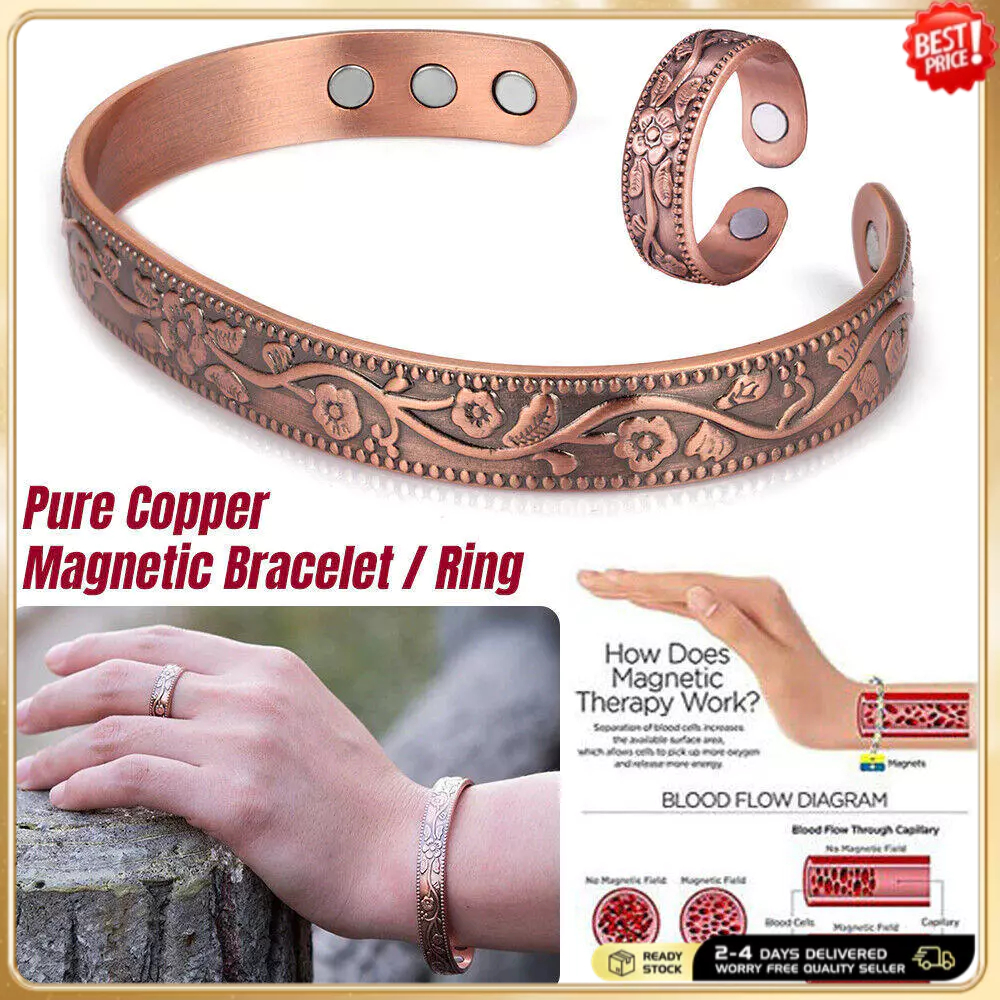 Conjunto De Pulseira E Anel Magnético De Cobre Pu
