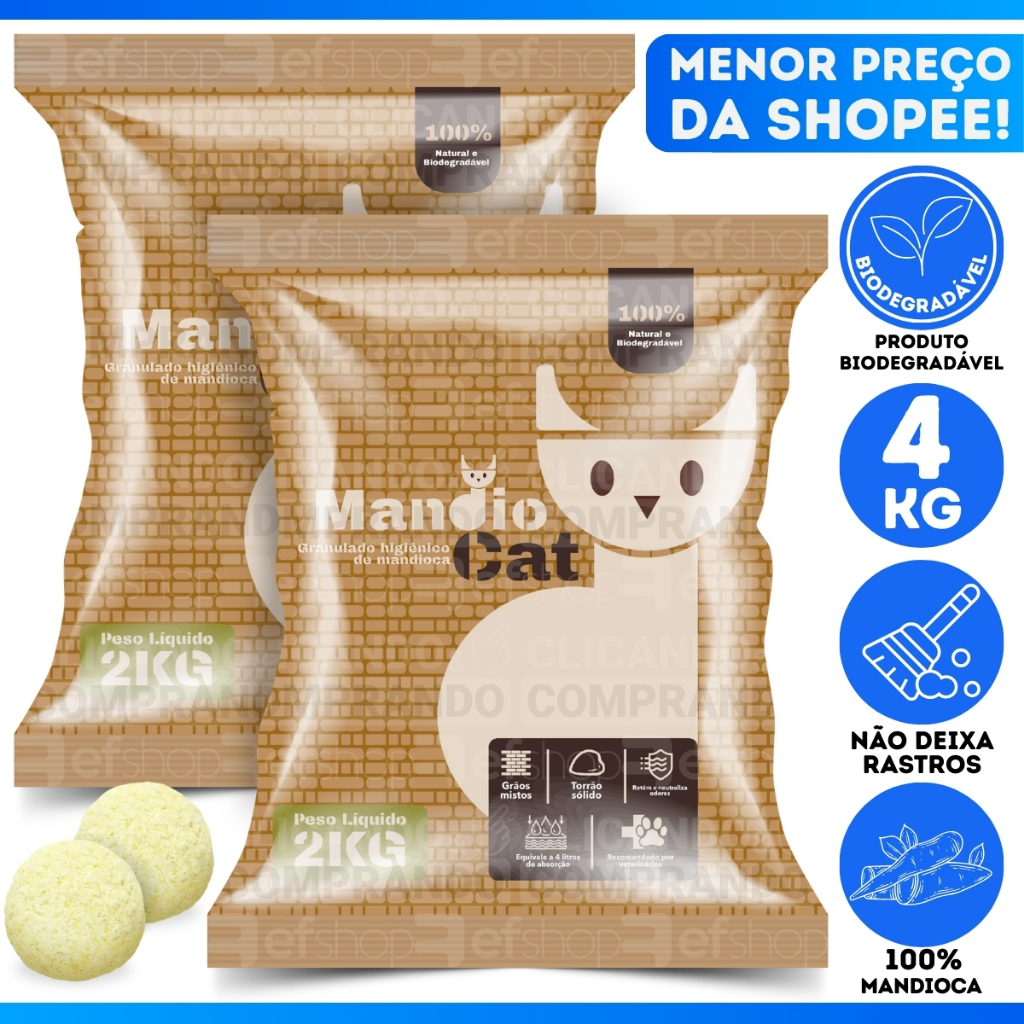 Areia De Gato Mandiocat Biodegradável Mandioca Gr