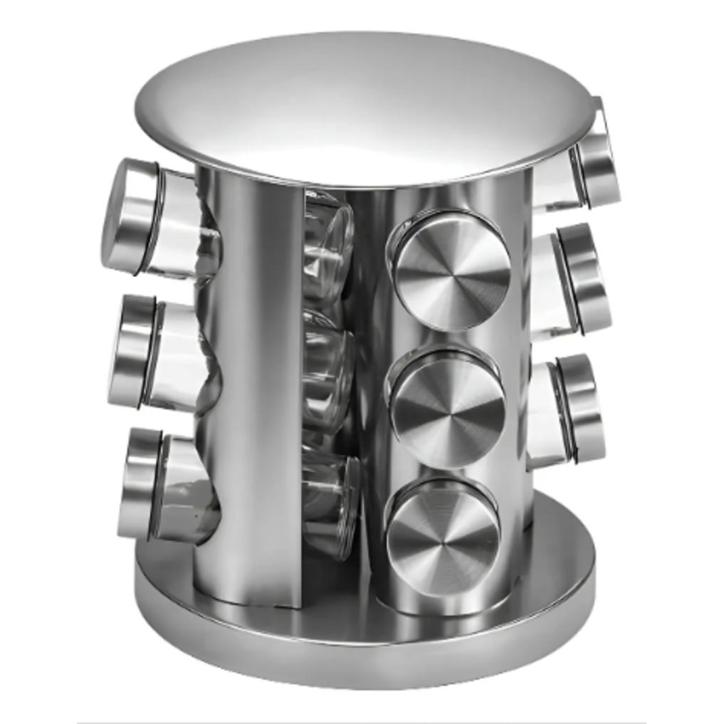 Porta Tempero Inox Giratório Vidro 12 Potes 360