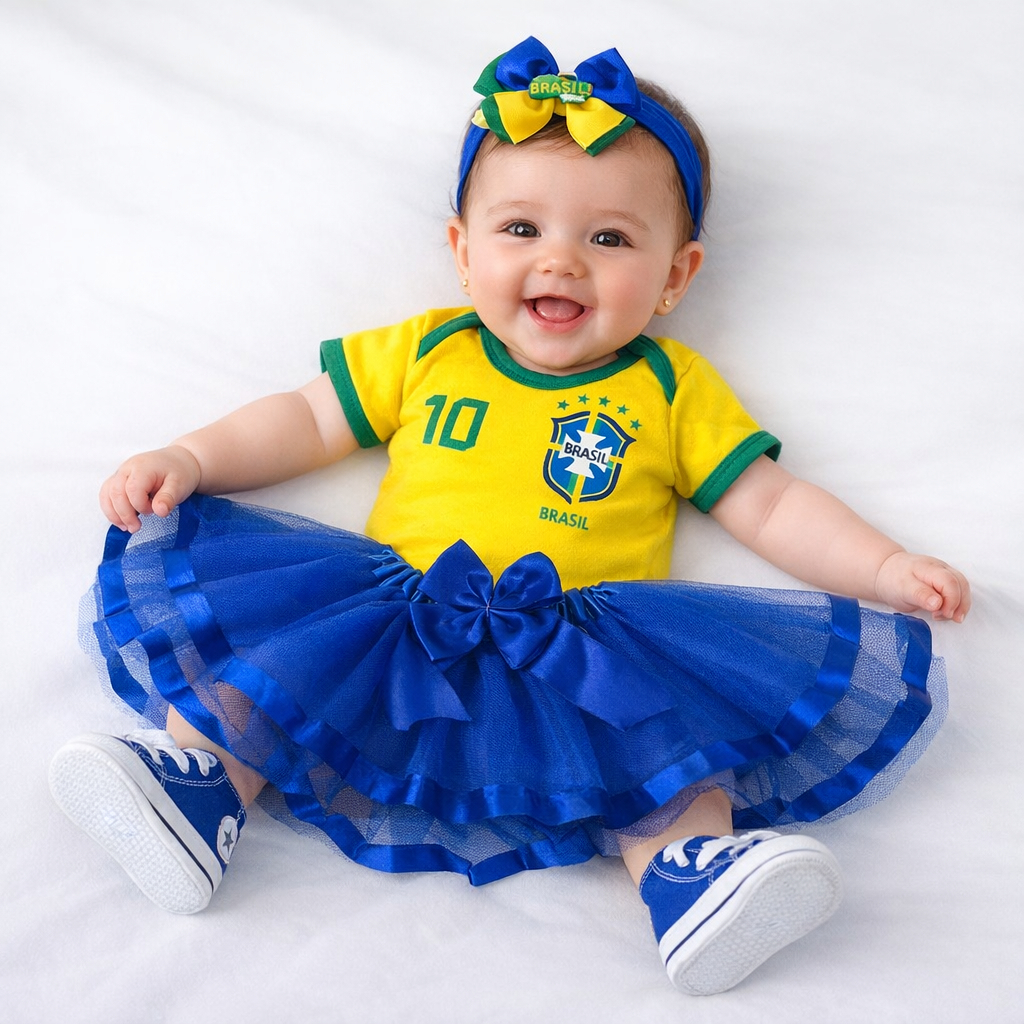 Body Bebê Campeã Brasil Copa Do Mundo Saia de Lu
