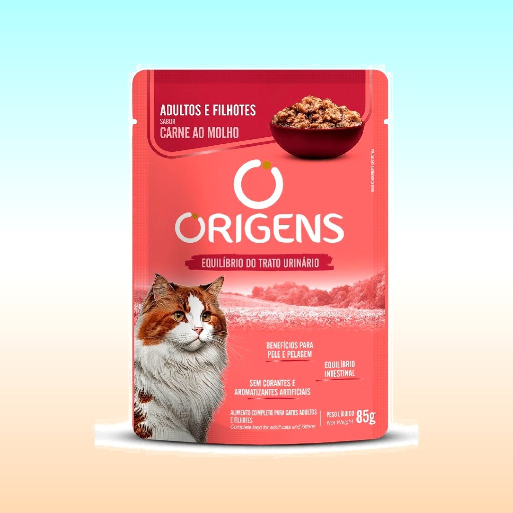 Sachê Origens Gatos Adultos e Filhotes Sabor Carn